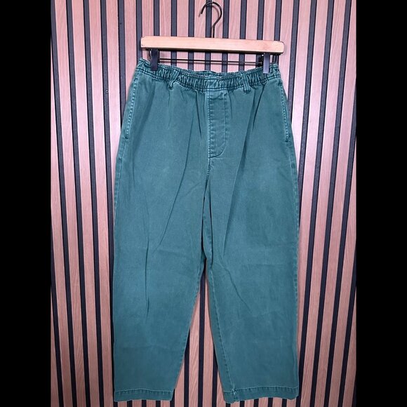 Urban Outfitters Pants Medium Green Ankle Baggy Denim High Rise Ruffled Waist - Picture 1 of 9
